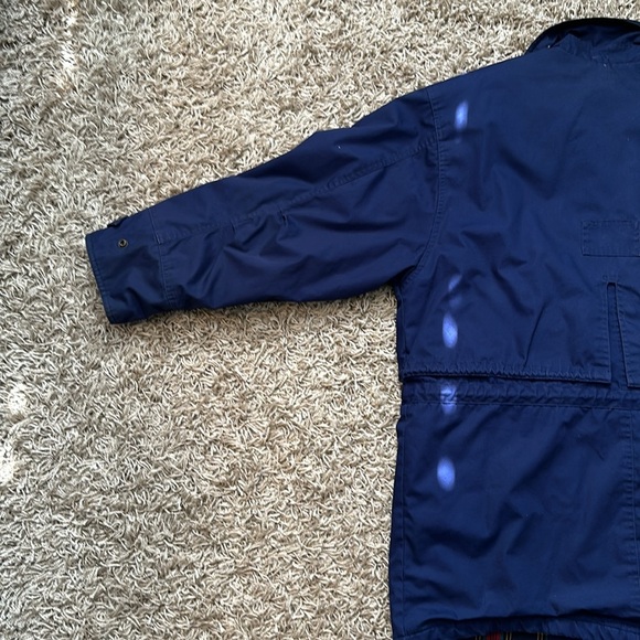 Vintage Towne London Fog Navy Elastic Waist Red Plaid Lining Winter Coat Large - Picture 13 of 14